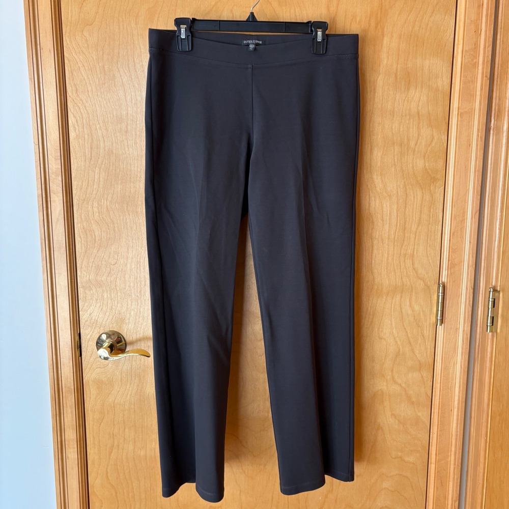 Eileen Fisher Trousers Women PM Grey Stretch Ponte Straight Leg Pull On Pants